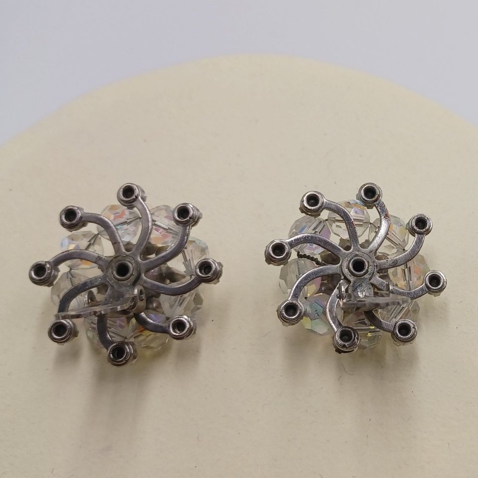 Beautiful WEISS Aurora Borealis Cluster Clip-On Earrings
