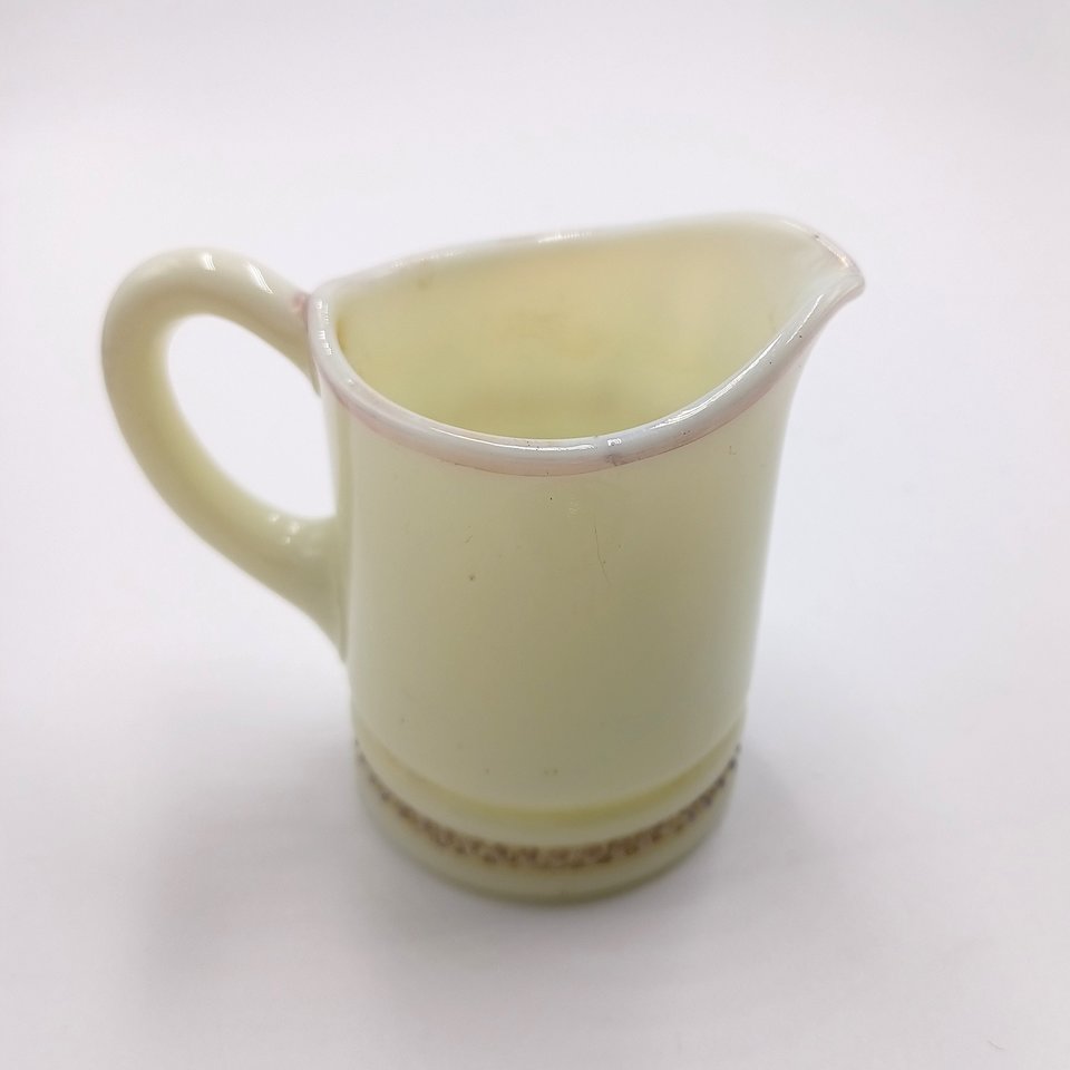 Vintage Uranium Custard Glass Souvenir Toothpick holder/Creamer, Bryan Mercantile Prairie City, Ia.