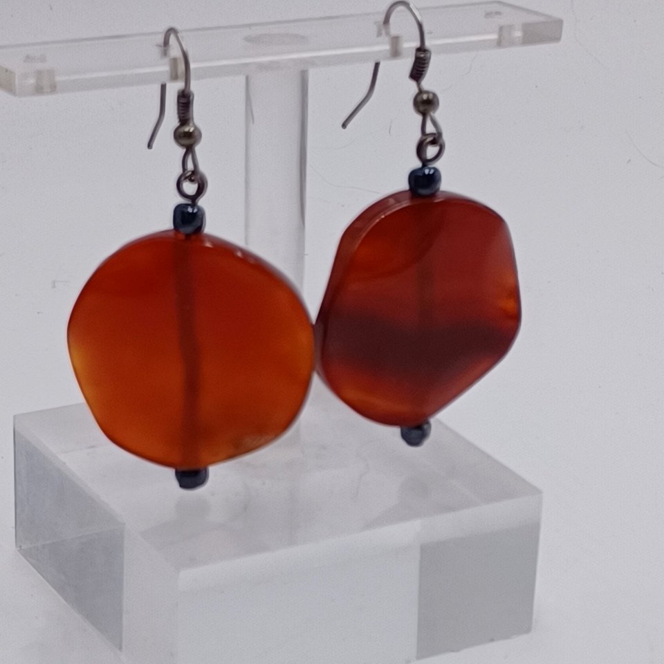 Carnelian Stone  Polished Round Natural Dangle Drop Earrings