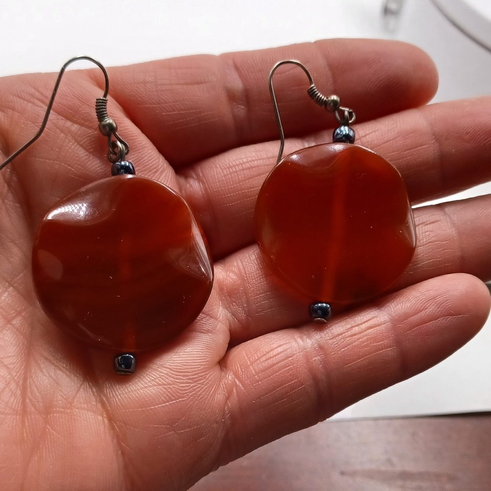 Carnelian Stone  Polished Round Natural Dangle Drop Earrings