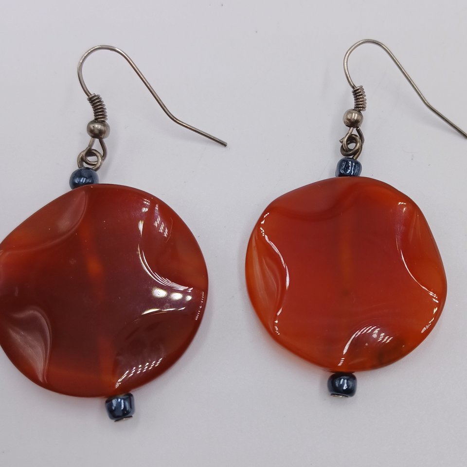 Carnelian Stone  Polished Round Natural Dangle Drop Earrings