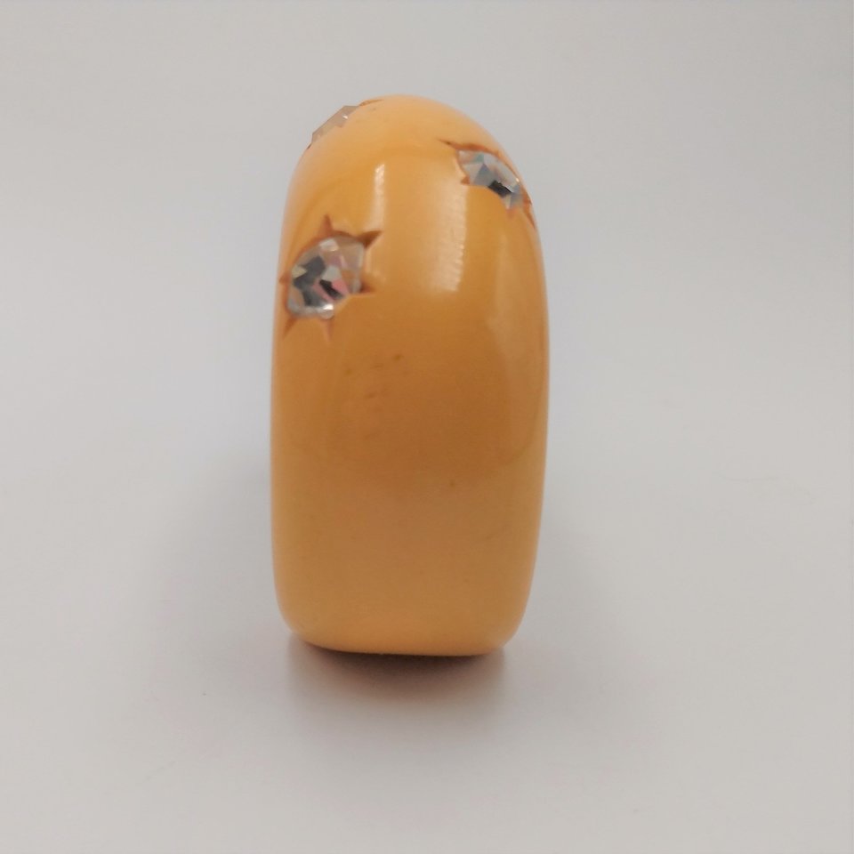 Butterscotch Bakelite and Rhinestones Open Cuff Bracelet and Screw Back Earrings Jewelry Set