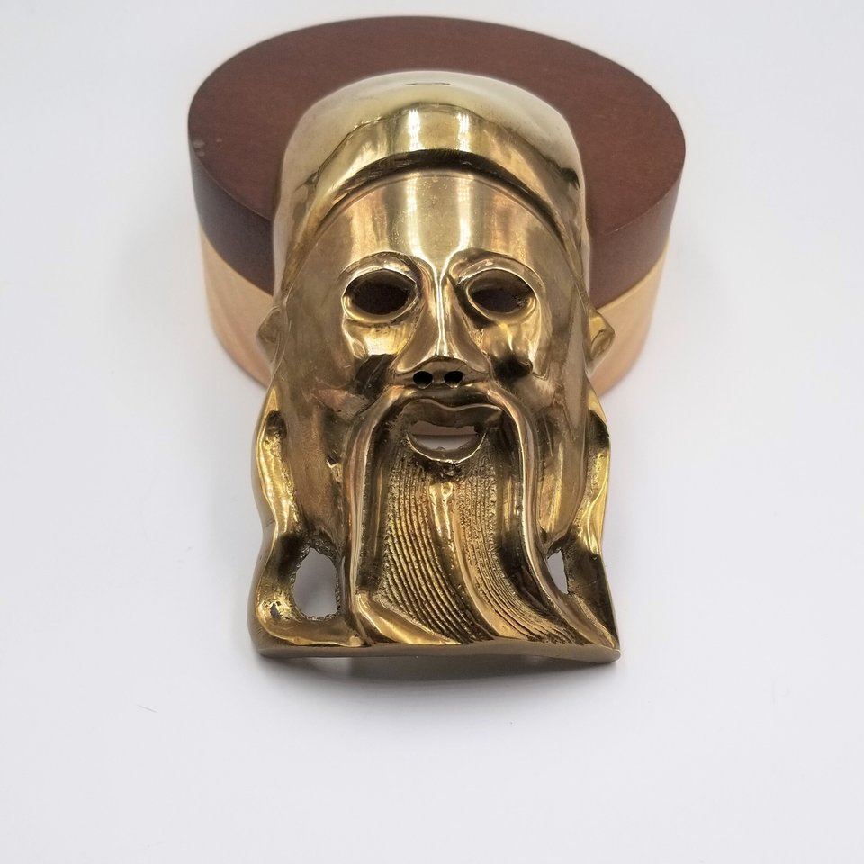 Solid Brass Chinese Confucius Masks Set of 2 Wall Hangings, Vintage Asian Home Decor