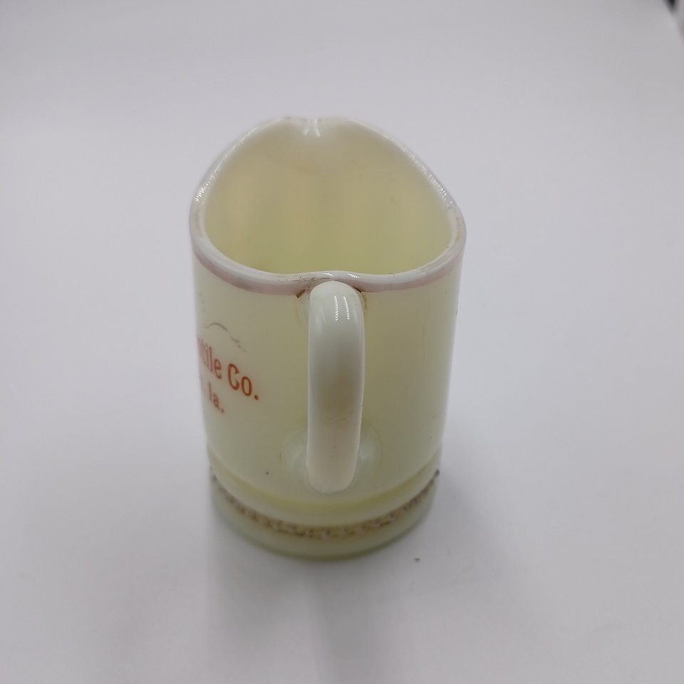 Vintage Uranium Custard Glass Souvenir Toothpick holder/Creamer, Bryan Mercantile Prairie City, Ia.