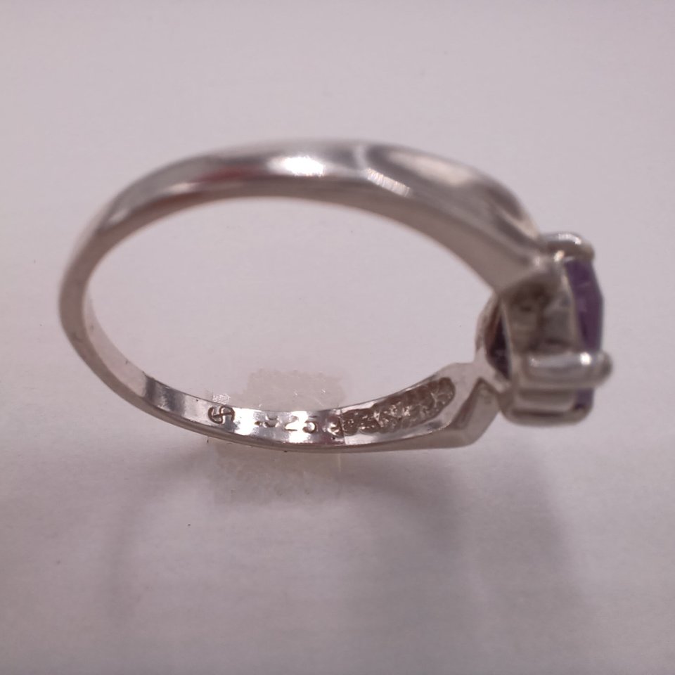 Sterling Silver and Amethyst Heart Shaped Solitaire Ring, Size 6