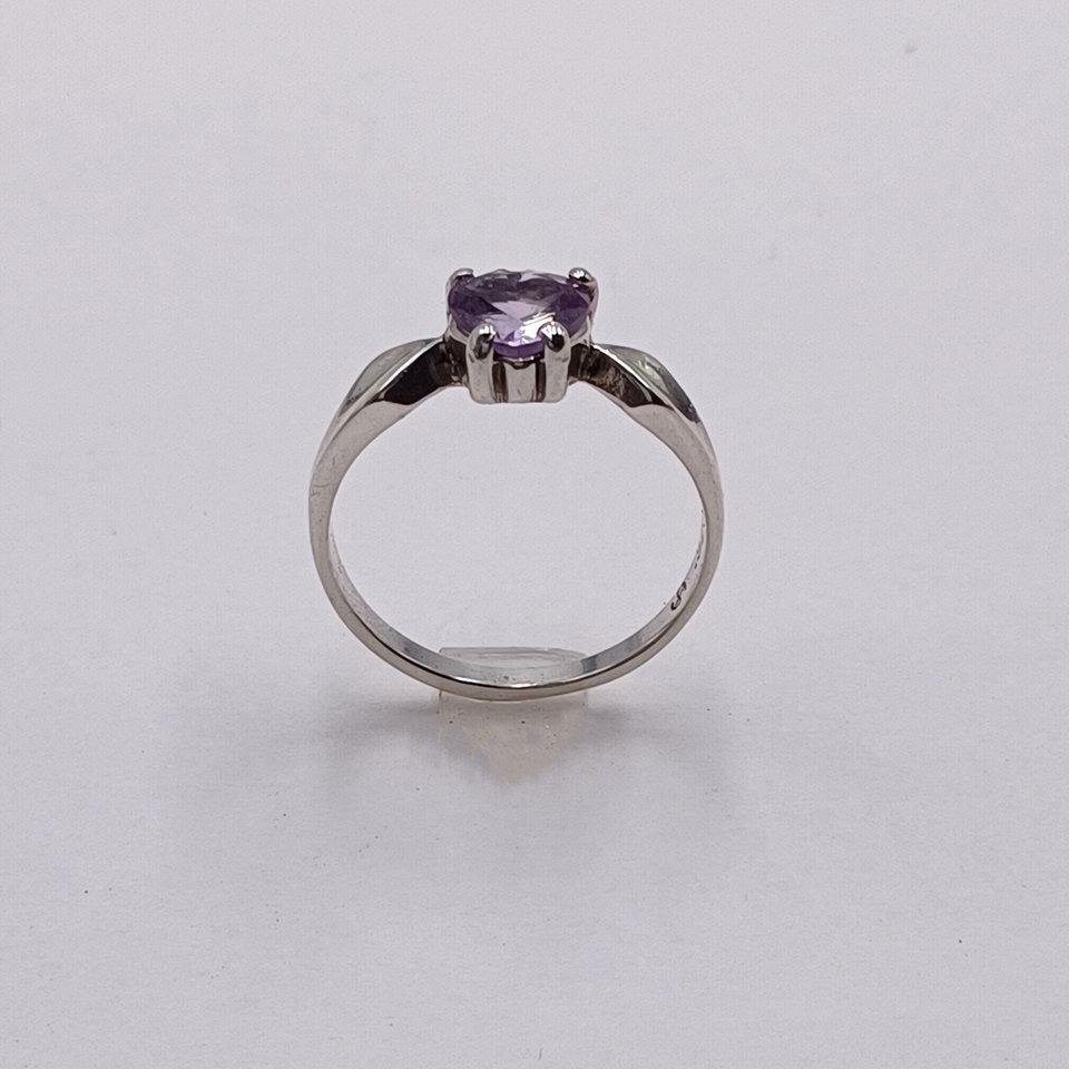 Sterling Silver and Amethyst Heart Shaped Solitaire Ring, Size 6