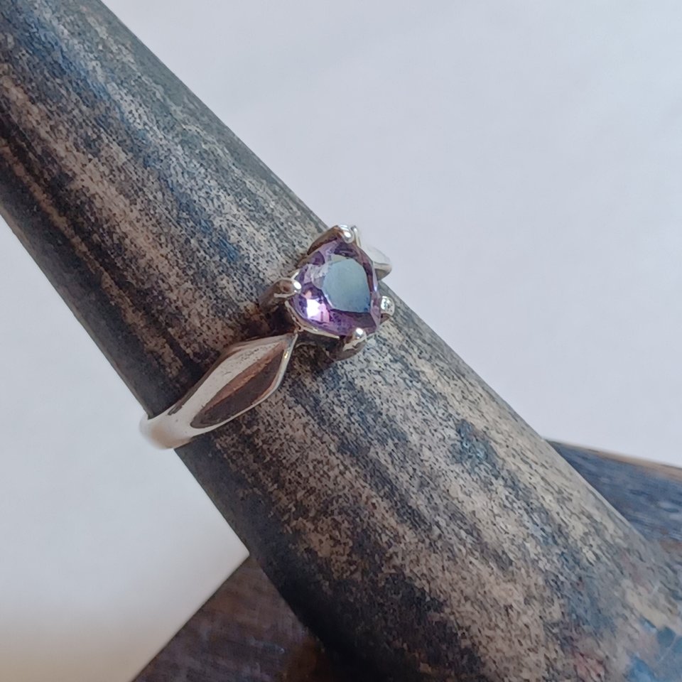 Sterling Silver and Amethyst Heart Shaped Solitaire Ring, Size 6