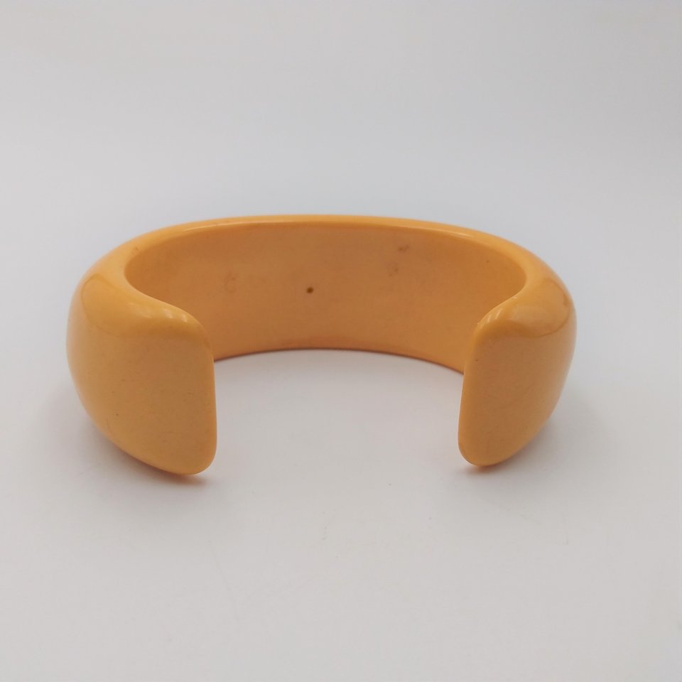 Butterscotch Bakelite and Rhinestones Open Cuff Bracelet and Screw Back Earrings Jewelry Set