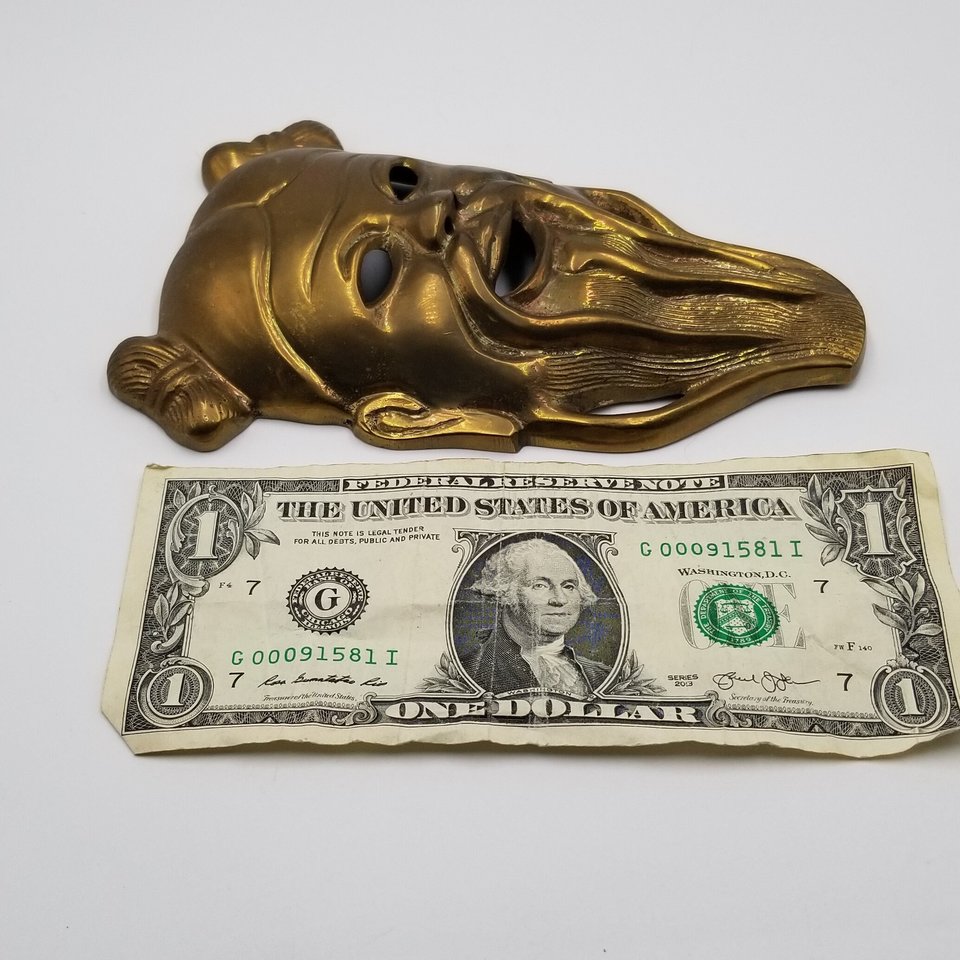 Solid Brass Chinese Confucius Masks Set of 2 Wall Hangings, Vintage Asian Home Decor