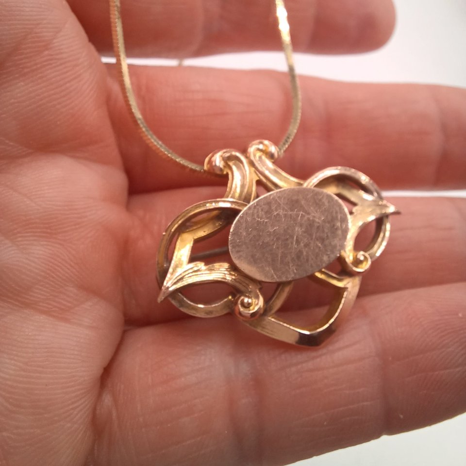 Antique Victorian G.L.P (George L Paine) Gold Plated Pendant/Brooch with a Vermeil Danecraft Square Snake Chain Necklace
