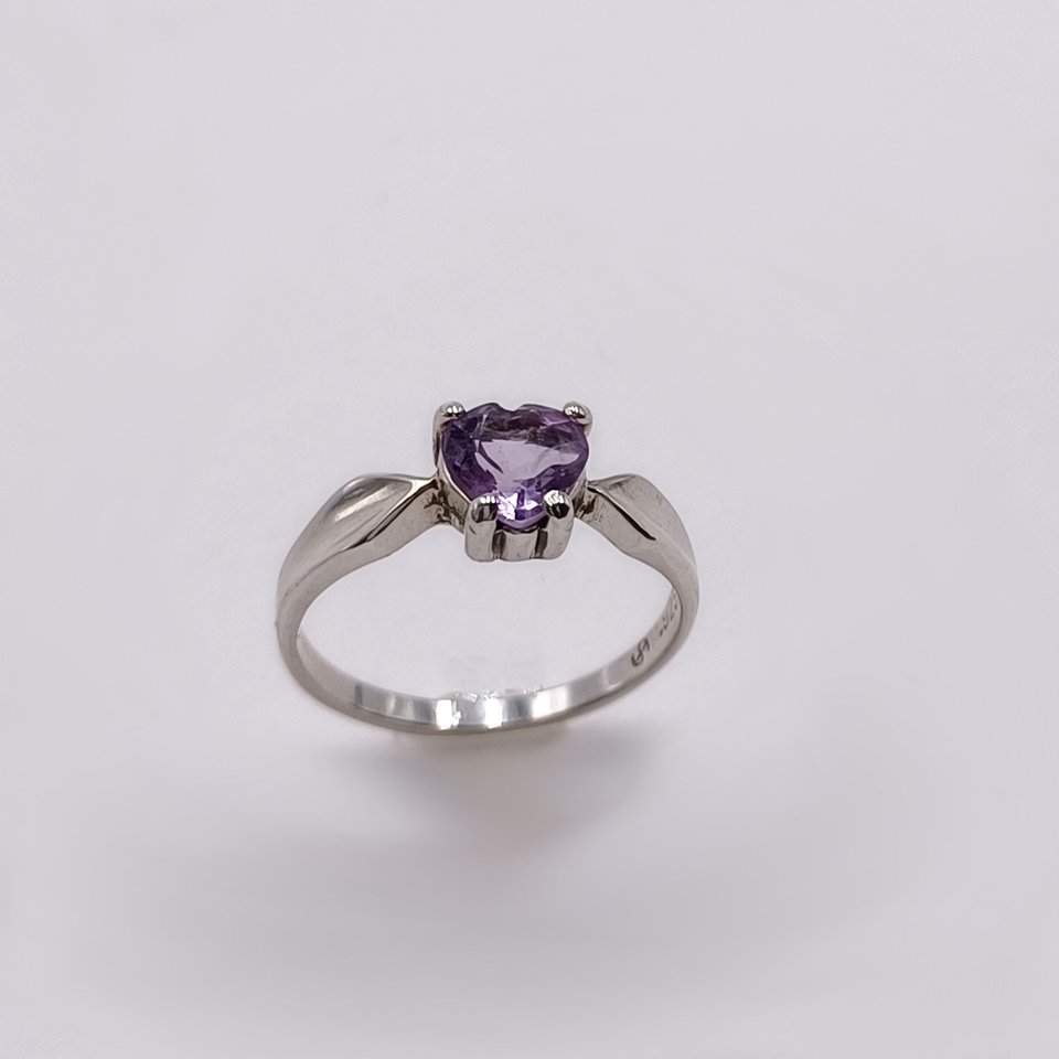 Sterling Silver and Amethyst Heart Shaped Solitaire Ring, Size 6