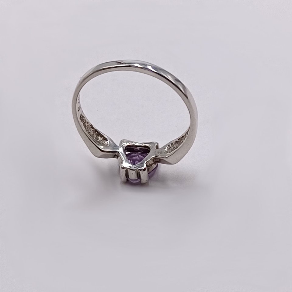 Sterling Silver and Amethyst Heart Shaped Solitaire Ring, Size 6