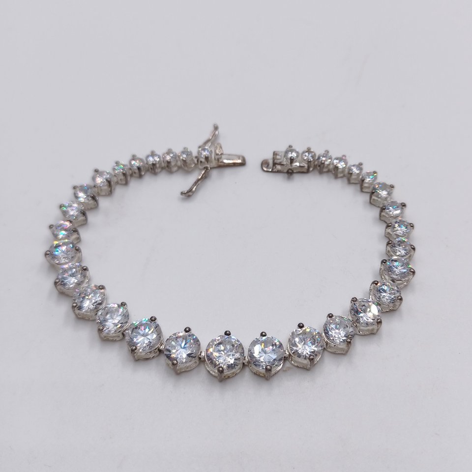 Sterling Silver and Large Cubic Zirconia Sparkly Tennis Bracelet, Gift for her, Faux Diamonds