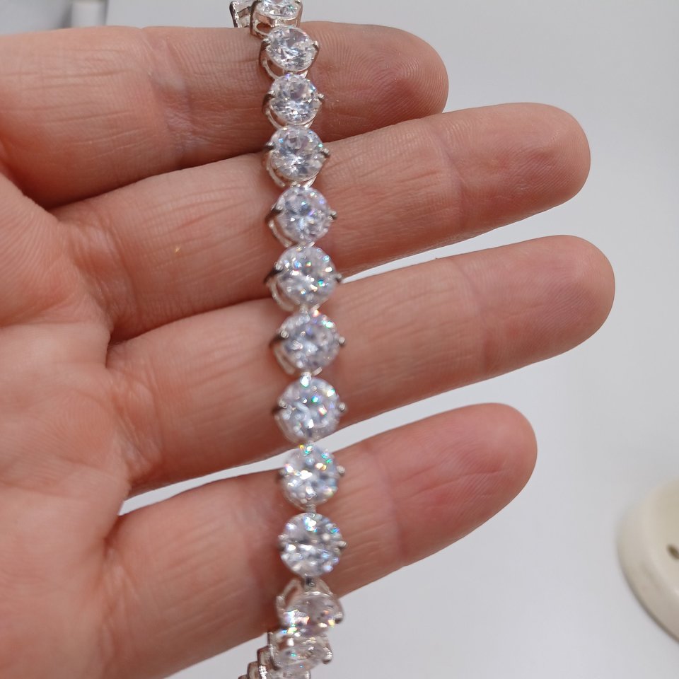 Sterling Silver and Large Cubic Zirconia Sparkly Tennis Bracelet, Gift for her, Faux Diamonds