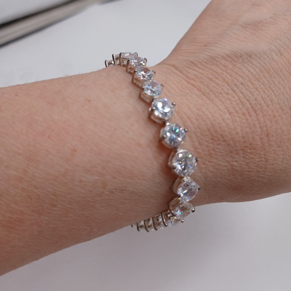 Sterling Silver and Large Cubic Zirconia Sparkly Tennis Bracelet, Gift for her, Faux Diamonds