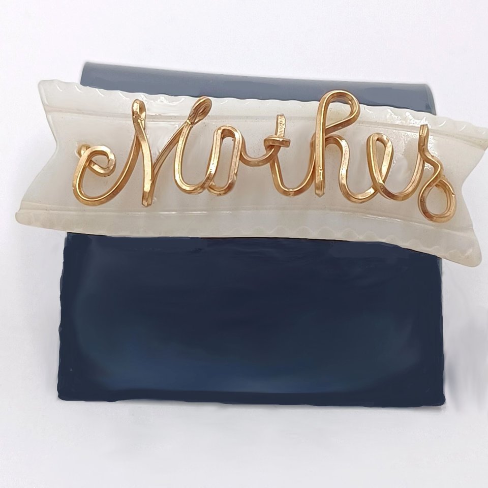 Antique Carved Mother of Pearl Banner  Cursive Wire "Mother" Brooch, Mother's Day Gift