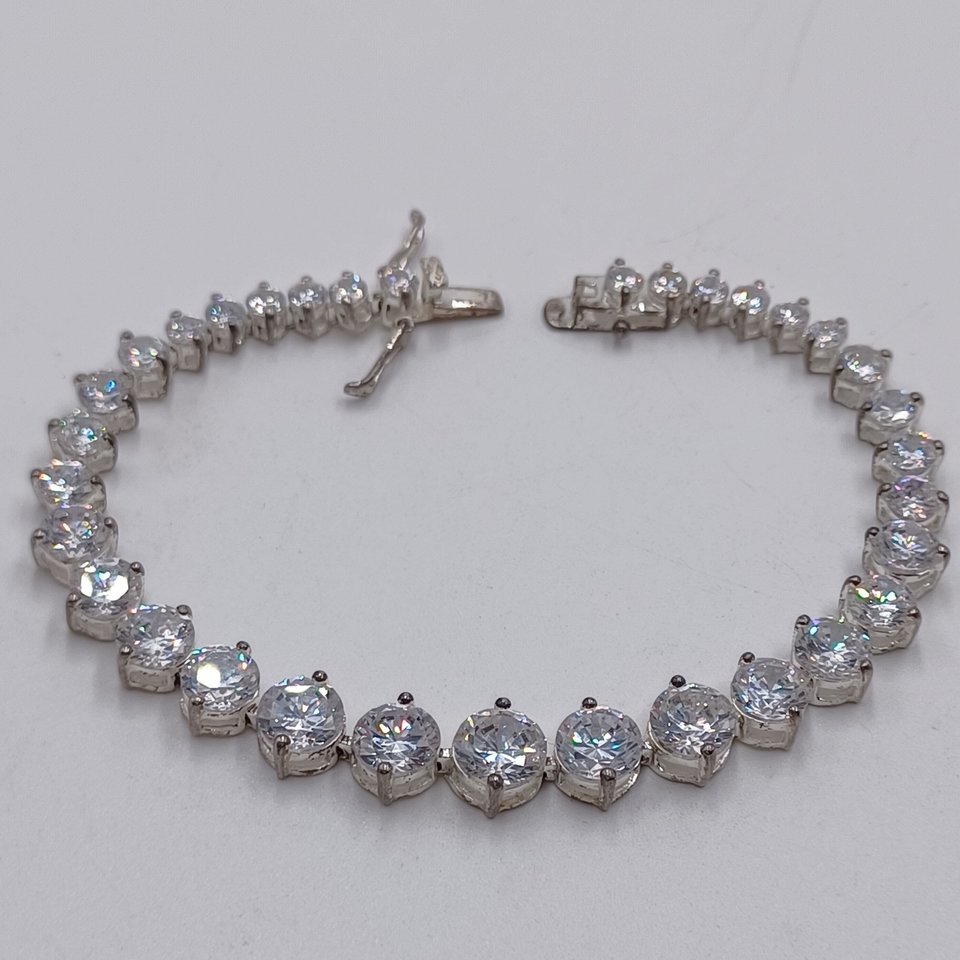 Sterling Silver and Large Cubic Zirconia Sparkly Tennis Bracelet, Gift for her, Faux Diamonds