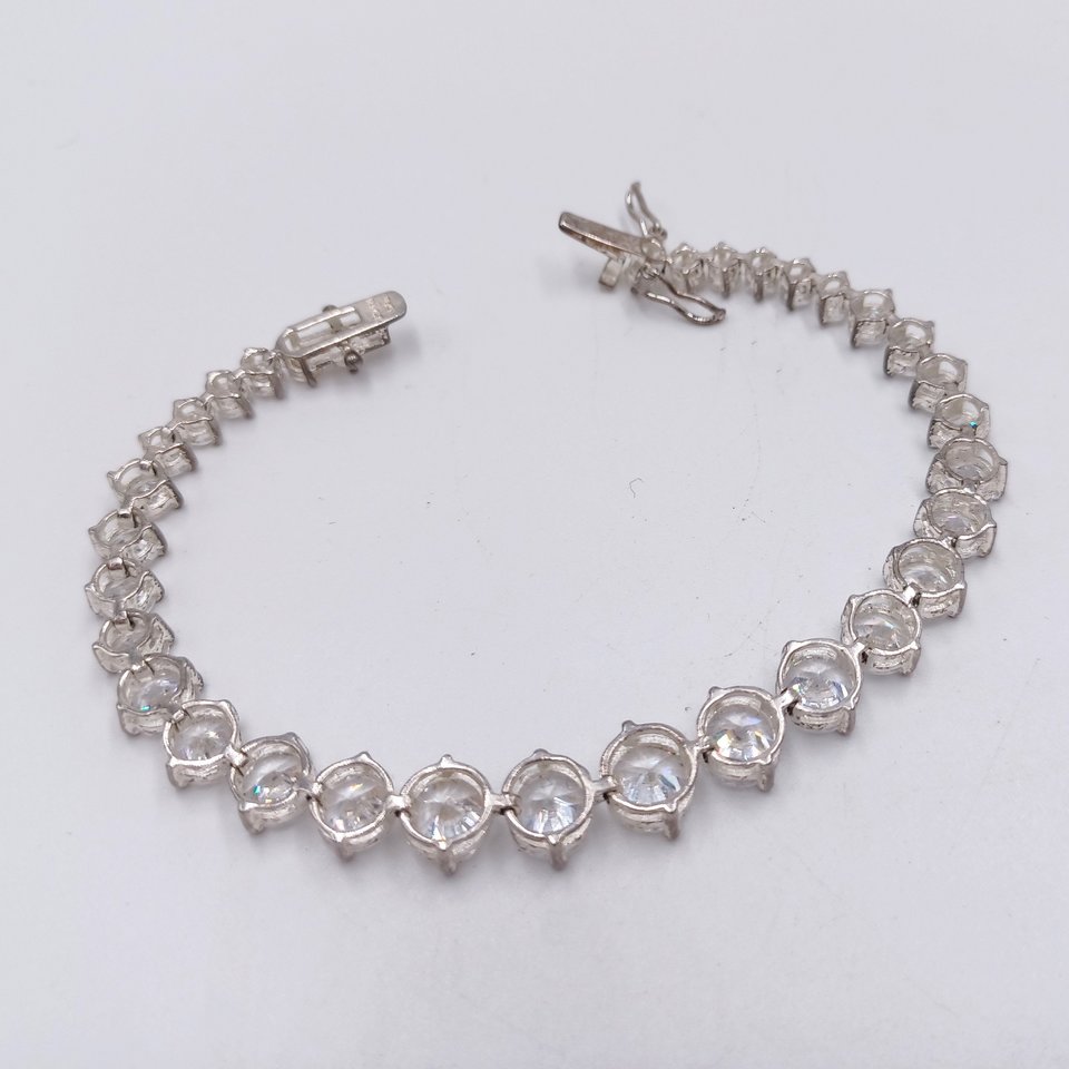 Sterling Silver and Large Cubic Zirconia Sparkly Tennis Bracelet, Gift for her, Faux Diamonds