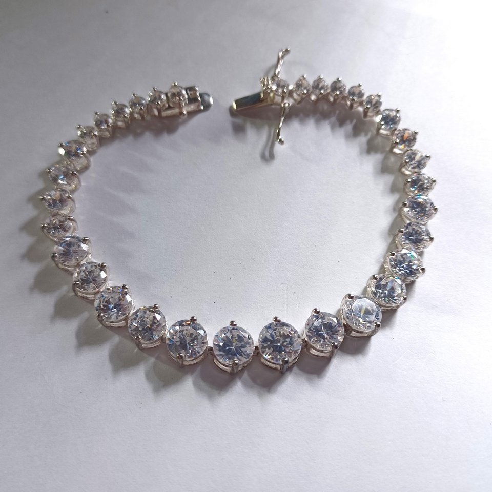 Sterling Silver and Large Cubic Zirconia Sparkly Tennis Bracelet, Gift for her, Faux Diamonds