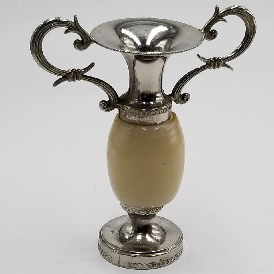 Vintage Amphora Style Silver Tone and Alabaster Vase Candle Holder Home Decor