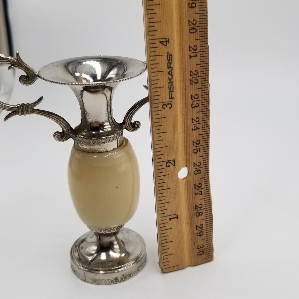 Vintage Amphora Style Silver Tone and Alabaster Vase Candle Holder Home Decor