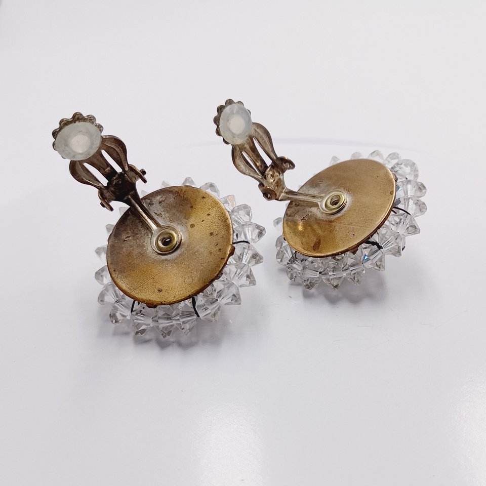 Aurora Borealis Crystals Cluster Clip-on Earrings 1950's  Vintage