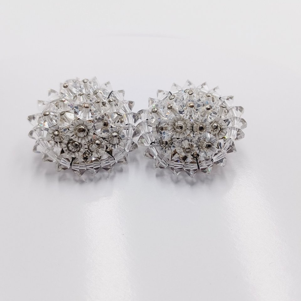 Aurora Borealis Crystals Cluster Clip-on Earrings 1950's  Vintage