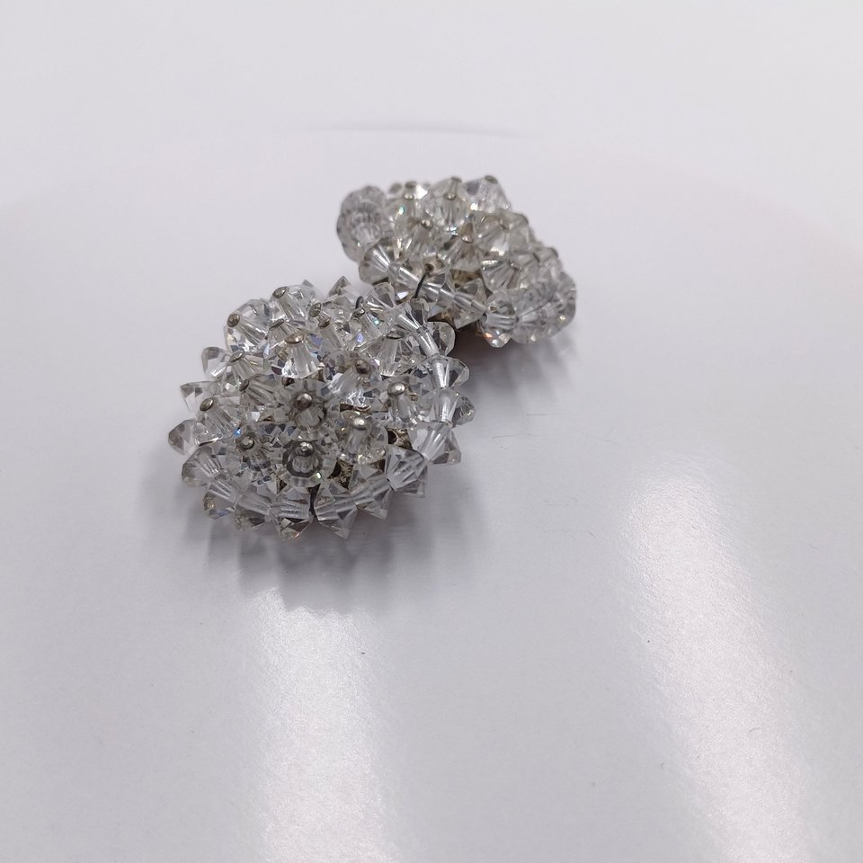 Aurora Borealis Crystals Cluster Clip-on Earrings 1950's  Vintage
