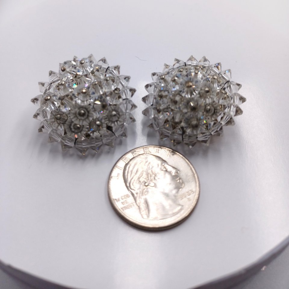 Aurora Borealis Crystals Cluster Clip-on Earrings 1950's  Vintage