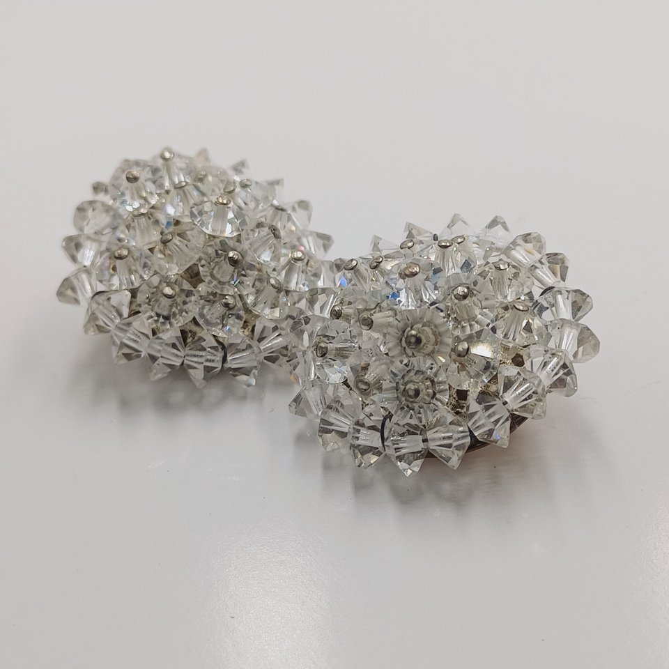 Aurora Borealis Crystals Cluster Clip-on Earrings 1950's  Vintage