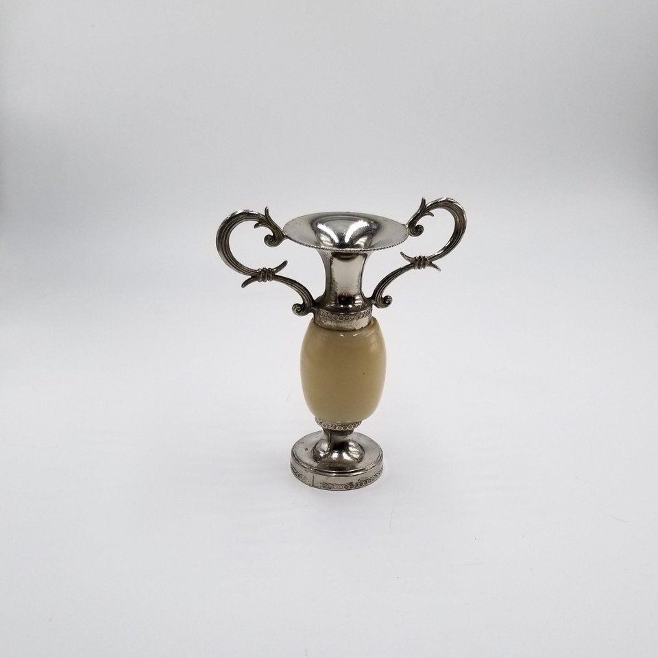 Vintage Amphora Style Silver Tone and Alabaster Vase Candle Holder Home Decor