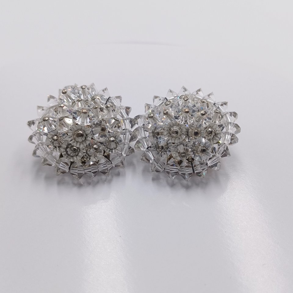Aurora Borealis Crystals Cluster Clip-on Earrings 1950's  Vintage