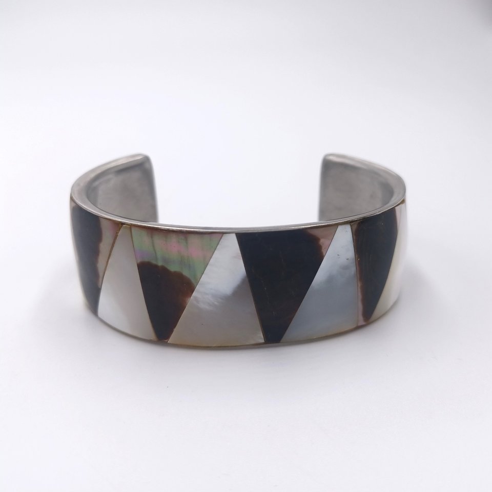 Mother of Pearl  Black and White Open Cuff Bracelet