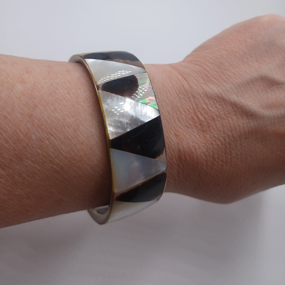 Mother of Pearl  Black and White Open Cuff Bracelet