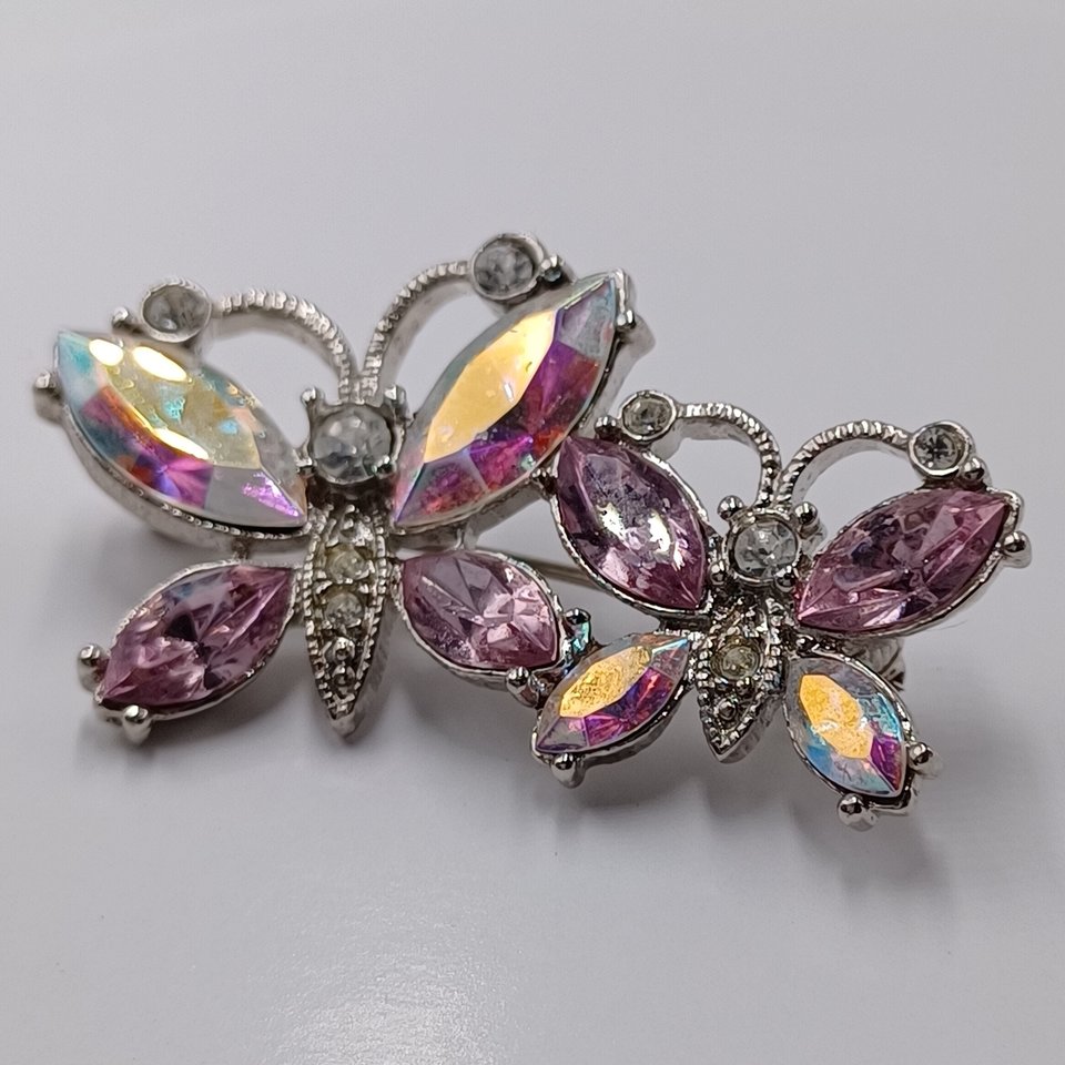 Pretty Pink AVON Dual Butterflies  Pink AB Rhinestones Brooch, Gift for Friend, Spring Time