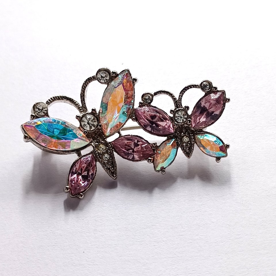 Pretty Pink AVON Dual Butterflies  Pink AB Rhinestones Brooch, Gift for Friend, Spring Time