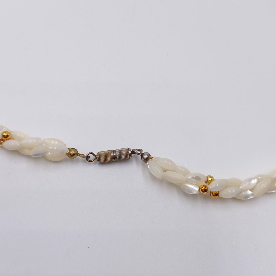 Mother of Pearl Woven Spiral with Coral and Jade Beaded Necklace