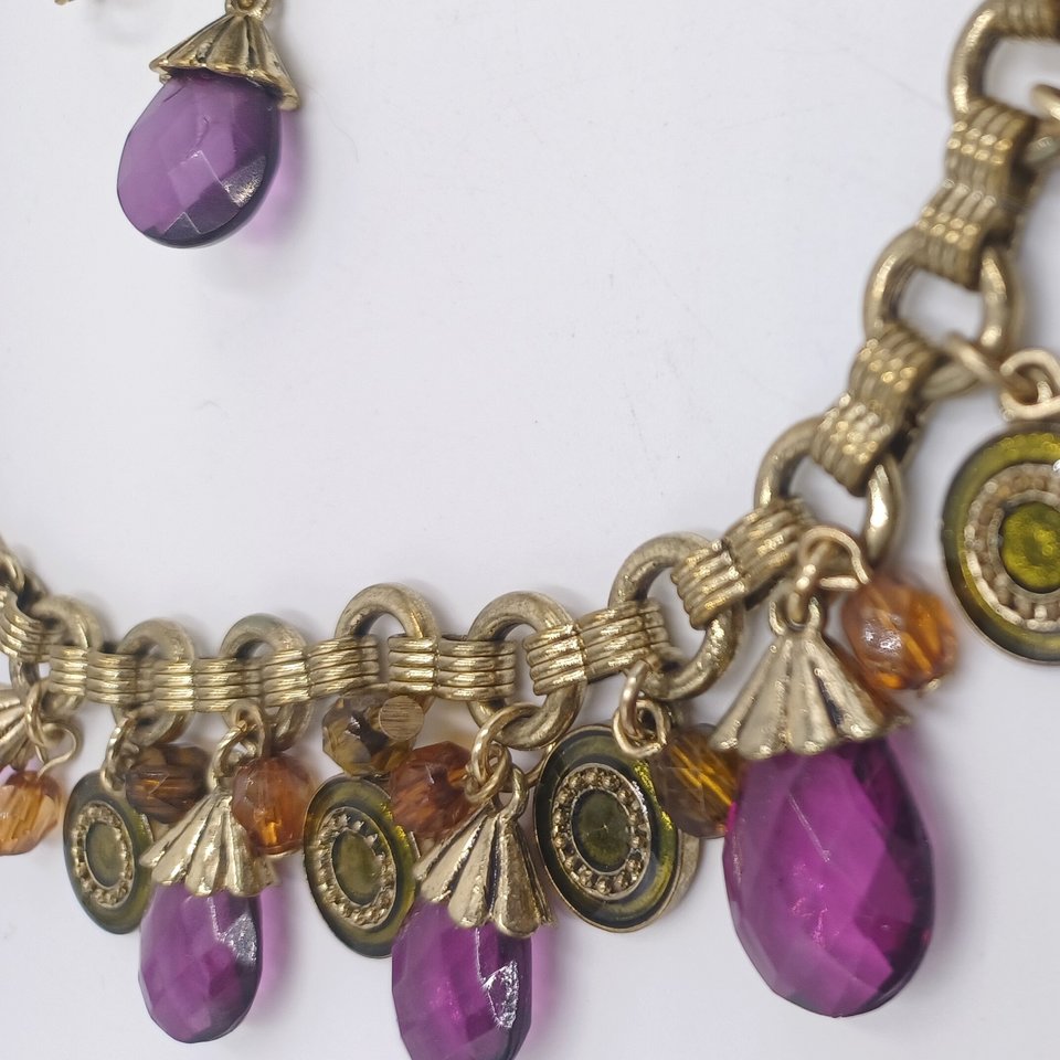 Avon Purple Briolette Drop Necklace and Earrings Jewelry Set in Box
