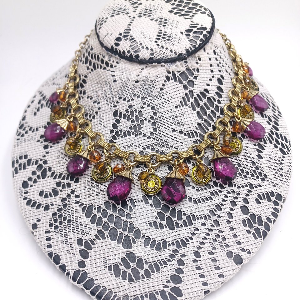 Avon Purple Briolette Drop Necklace and Earrings Jewelry Set in Box
