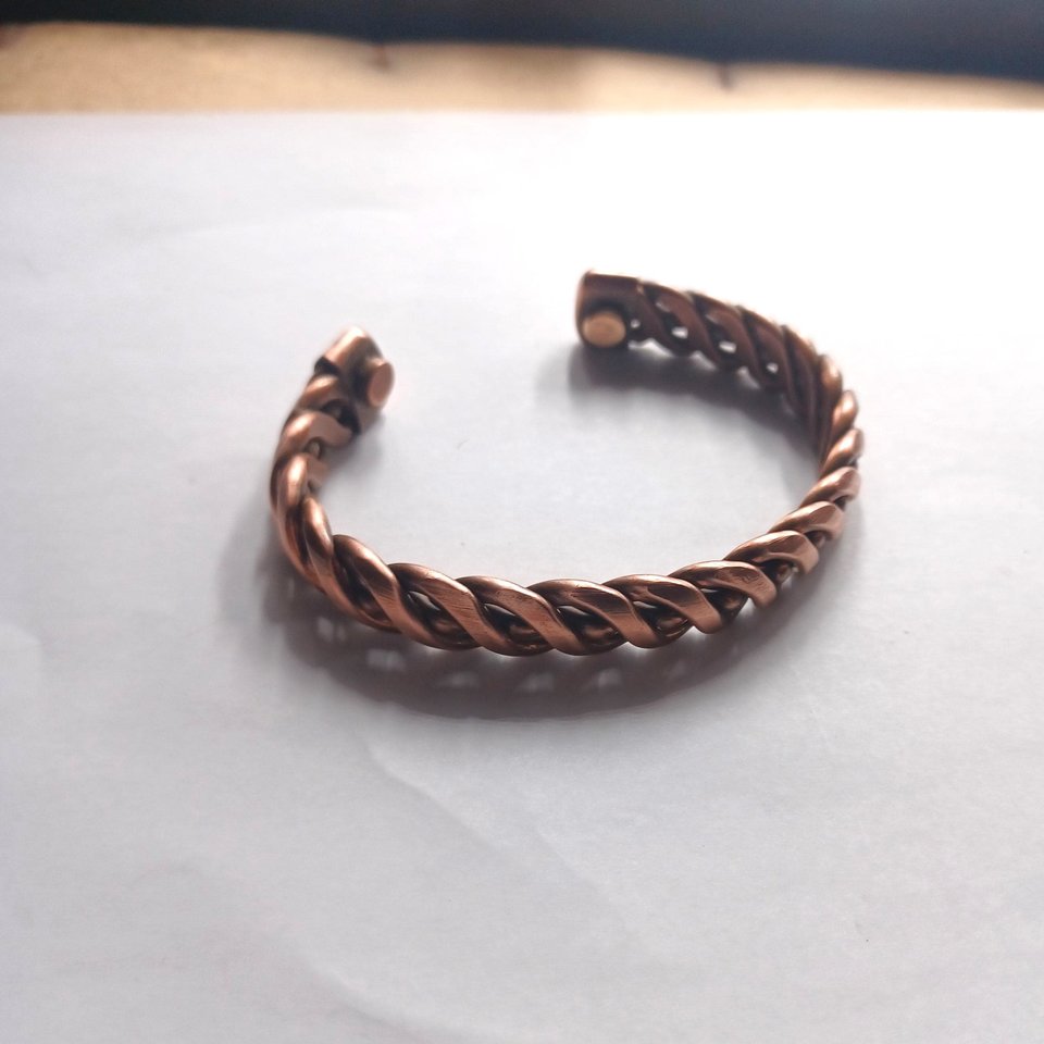 Mens Heavy Solid Copper Open Cuff Twisted Wire Bracelet, Natural Bracelet