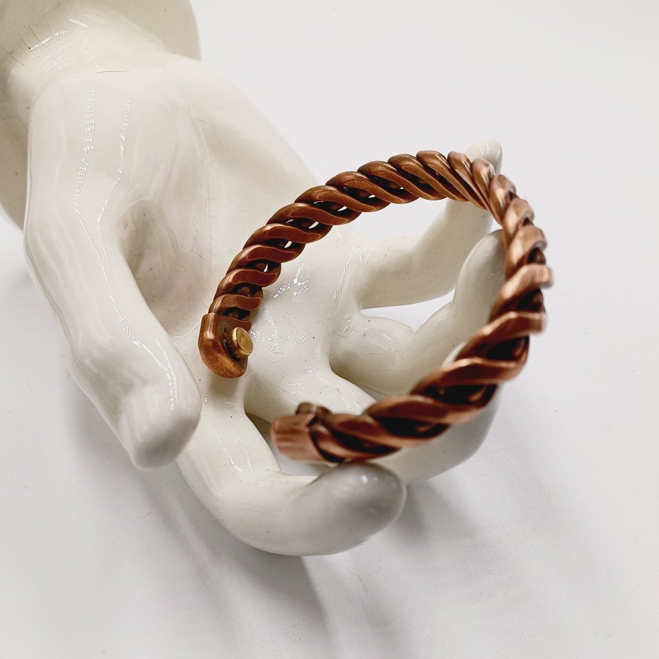 Mens Heavy Solid Copper Open Cuff Twisted Wire Bracelet, Natural Bracelet