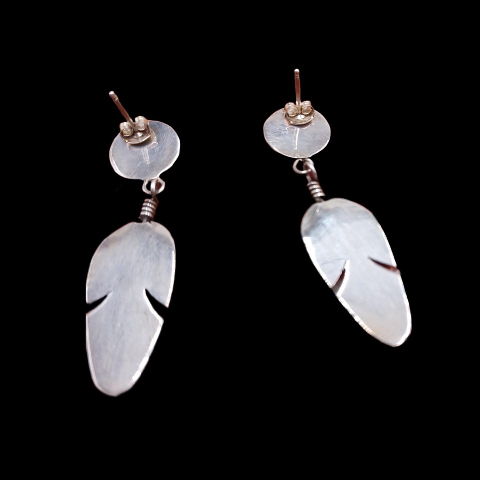 Sterling Silver Southwestern Feather Dangle Pierced Earrings