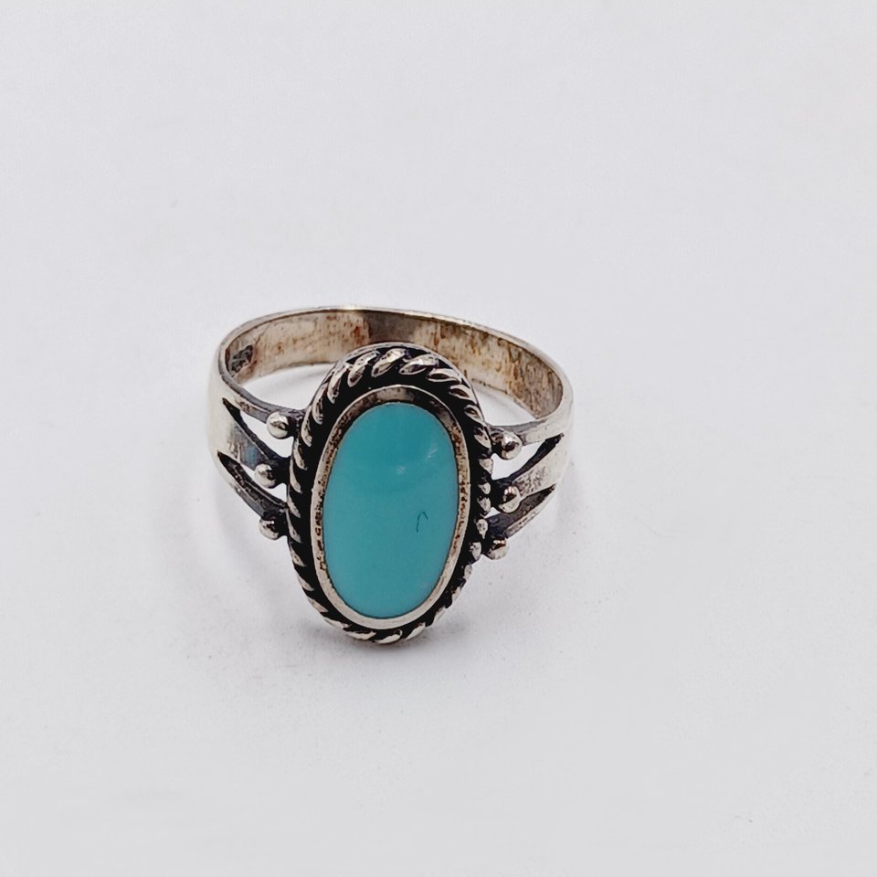 Sterling Silver Southwestern Oval Light Blue Turquoise Ring, Size 8.75, Gift for Her