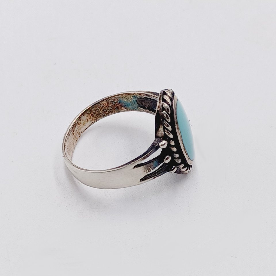 Sterling Silver Southwestern Oval Light Blue Turquoise Ring, Size 8.75, Gift for Her