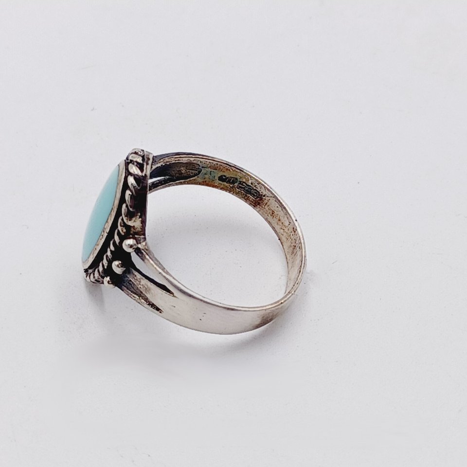 Sterling Silver Southwestern Oval Light Blue Turquoise Ring, Size 8.75, Gift for Her
