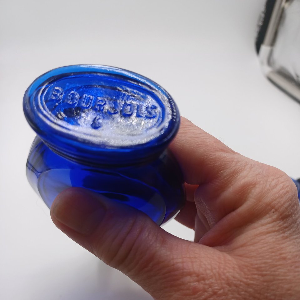 Two Bourjois Cobalt Blue Glass "Evening in Paris" Perfume Bottles with Lids, Vintage