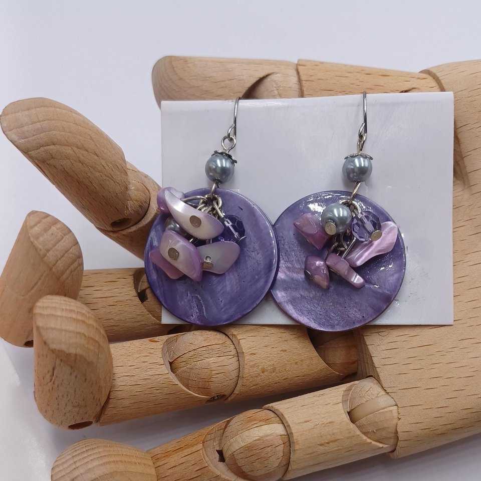 Purple Mother of Pearl Statement Necklace, Bracelet and Dangle Earrings Jewelry Set
