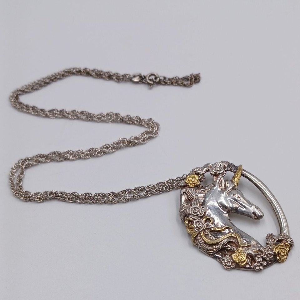 Vintage Gorham Sterling Unicorn Pendant and Chain Necklace -