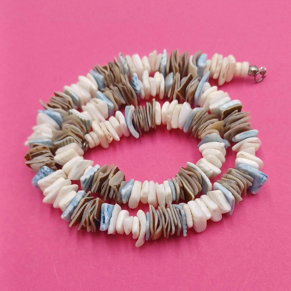 Set of 3 Tropical Seashells Beaded Necklaces, Vintage, Surfer Necklaces
