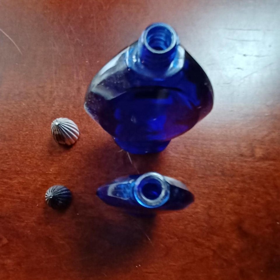Two Bourjois Cobalt Blue Glass "Evening in Paris" Perfume Bottles with Lids, Vintage